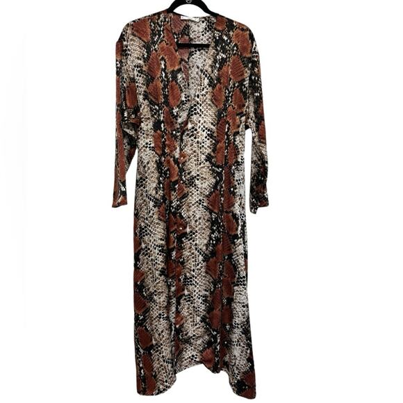 Mango Snake Print Satin Button-Down Maxi Dress - Size 6 - Picture 4 of 8